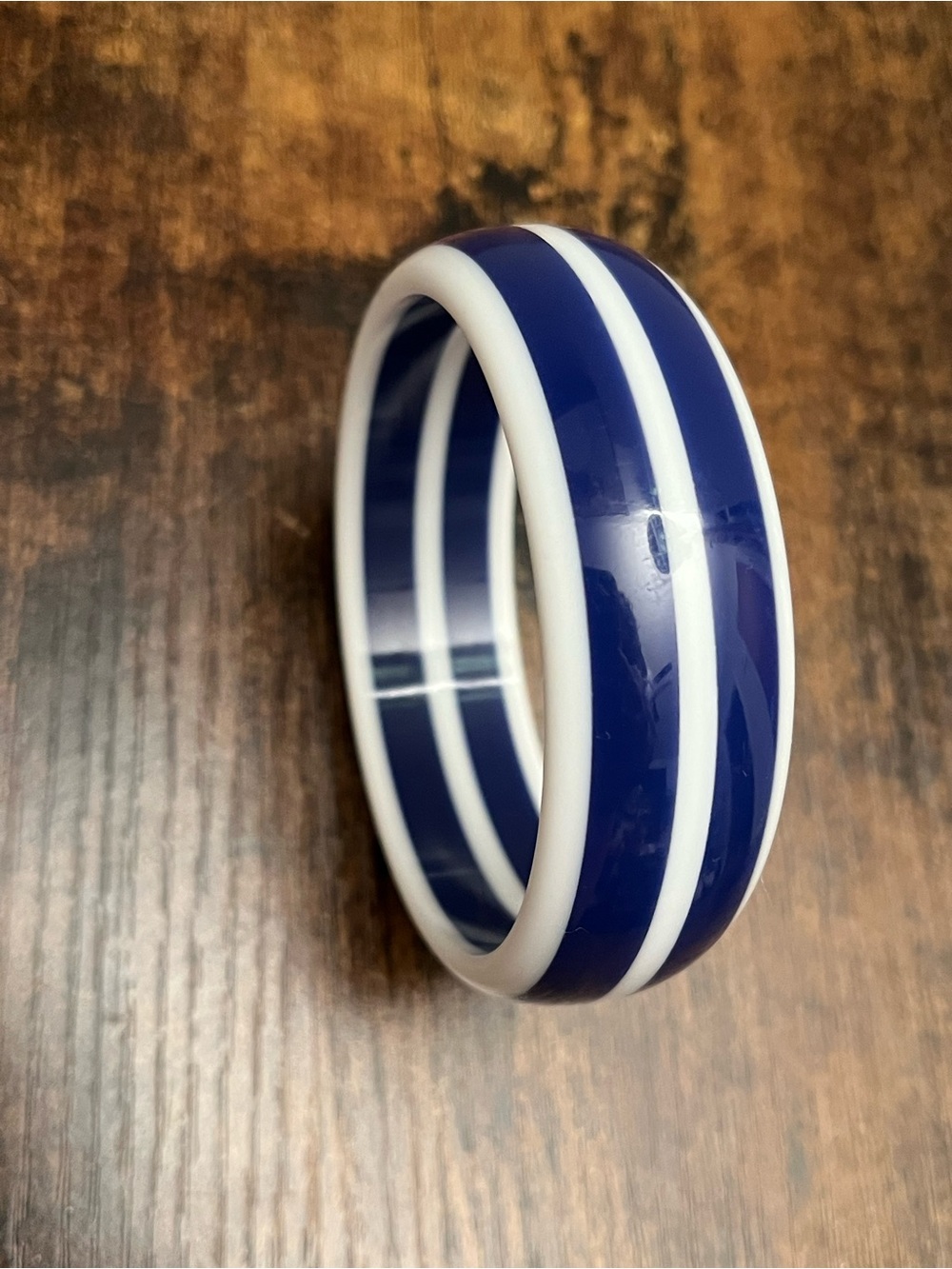 Vintage Bracelet Bangle Cuff Navy Blue White Stripe Nautical Sailor Costume